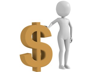 ドル通貨の文字と3Dキャラクター