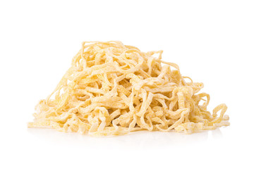 Egg noodles on a white background
