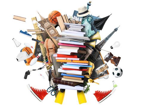 Books and magazines in different color and sizes