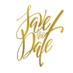 Golden save the date lettering