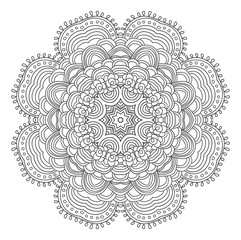 Black and white abstract pattern with leaves and flowers. Doodle. Hand drawn zentagles. Coloring book. Mandala.
