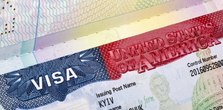 American Visa in the passport closeup.