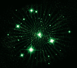Abstract background with green twinkling stars vintage. Vector illustration.