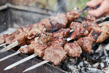 Lamb Shish kebab on Fire.