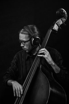 Musician playing bass at the jazz concert