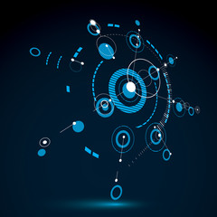 Technical drawing made using dashed lines and geometric circles.