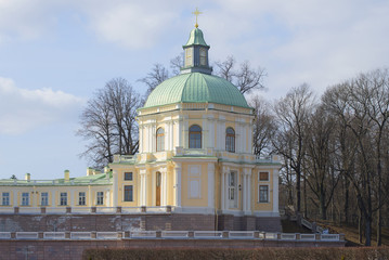 Fototapeta na wymiar Church-pavilion of Menshikov's, Great Palace close-up. Oranienbaum, Russia