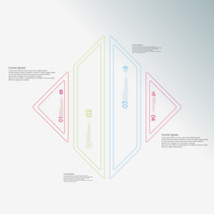 Rhombus shape infographic created from four color parts with double outline