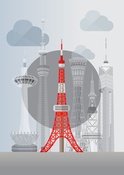 Japan Famous Tower Series Vector - Tokyo Tower