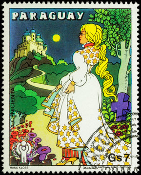 Cinderella going to the castle - scene from a fairy tale on post
