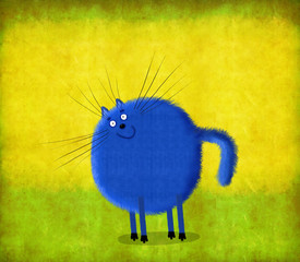 Blue Round Cat On Yellow Background