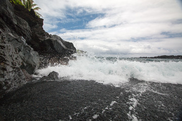 Waves Crashing on Black Sand Beach
