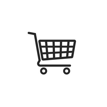 Shopping cart vector icon, supermarket trolley pictogram, flat simple outline sign design, linear thin line illustration isolated on white background