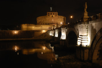 Sant'Angelo castle and sant'angelo bridge by night. Rome, Italy