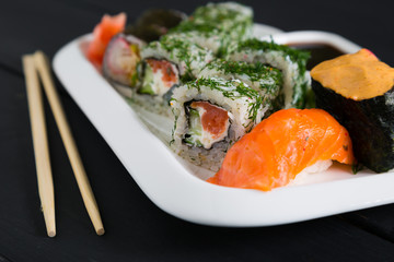 Set of sushi and rolls