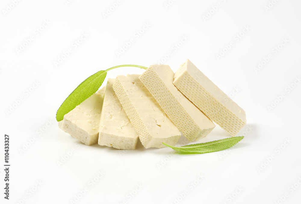 Sticker slices of plain firm tofu