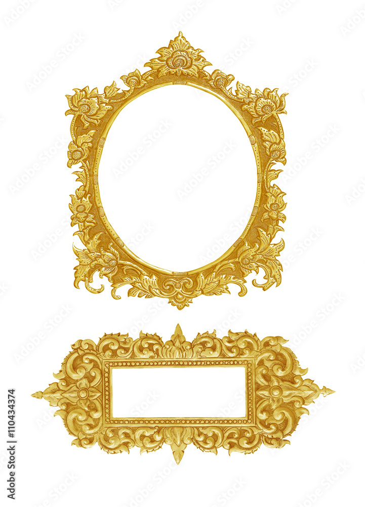 Wall mural old decorative frame - handmade, engraved - isolated on white b