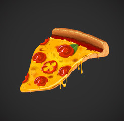 Slice of cheesy pizza . For advertising design or restaurant bus