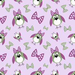 Seamless vector pattern with animals, cute background with birds. Series of Animals and Insects Seamless Patterns.