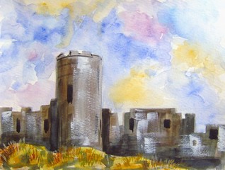 The castle / Watercolor painting of an old castle in Greece