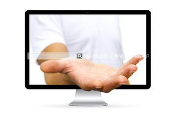 Man using web address to surf on internet