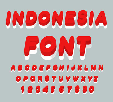 Indonesia font. Indonesian flag on letters. National Patriotic a