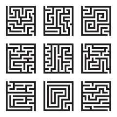 Nine simple maze isolated vector set