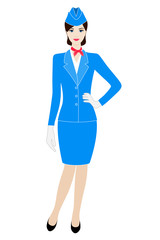 Illustration of stewardess dressed in blue uniform