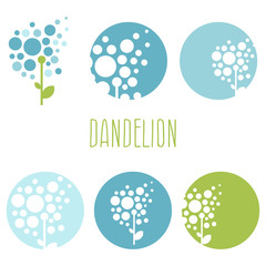 Set of concept abstract logo dandelions. Vector illustration