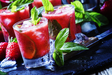 Traditional Brazilian alcoholic cocktail, strawberry caipirinha