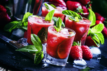 Traditional Brazilian alcoholic cocktail, strawberry caipirinha