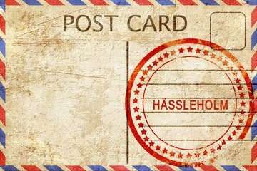 Hassleholm, vintage postcard with a rough rubber stamp