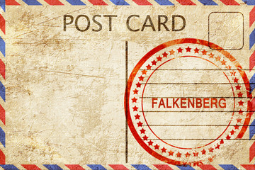 Falkenberg, vintage postcard with a rough rubber stamp