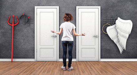 Girl before a doors
