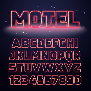 Retro Neon Light Font. Vector glowing alphabet