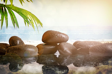 Group of stones with beach background