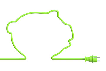 Green power plug - piggy bank, 3D rendering