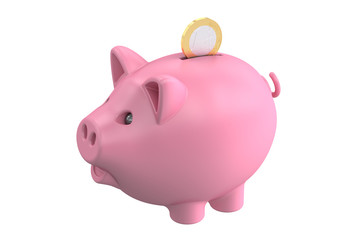 Piggy bank and coin, 3D rendering