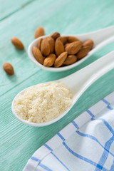 almond flour on wooden surface