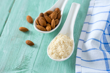 almond flour on wooden surface