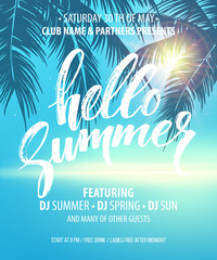 Hello Summer Party Flyer. Vector Design