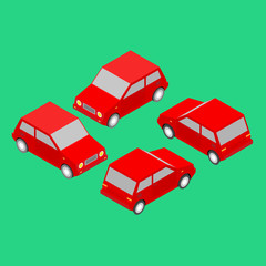 set of red isometric cars
