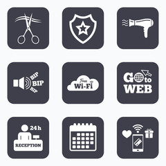 Hotel services icon. Wi-fi, Hairdryer.