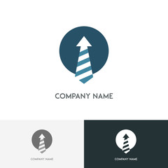 Business logo - tie with stripes in circle on the white background