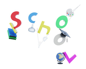 3d school lettering isolated on white background. 