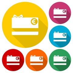 Shopping gift card icons set with long shadow