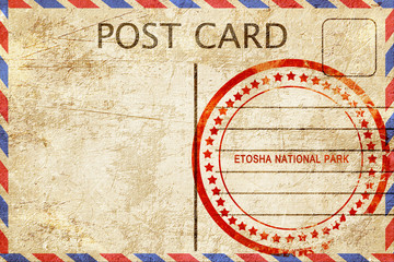 Etosha national park, vintage postcard with a rough rubber stamp