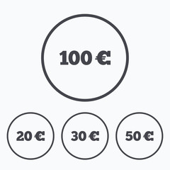 Money in Euro icons. Hundred, fifty EUR.
