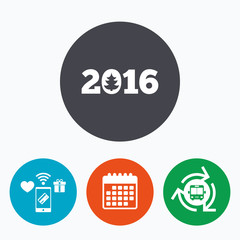 Happy new year 2016 sign icon. Calendar date.