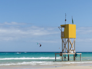 Yellow life guard station.